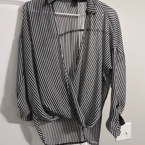Forever 21 Black and White Striped Draped blouse
